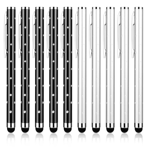 Andibro 10 Stück Universal Kapazitiver Stylus Touchscreen Stift,hohe Empfindlichkeit, Präzisions-Bling-Metall-Stylus-Stifte für Telefon, Smartphone, universeller Touchscreen(schwarz+weiß) von Andibro