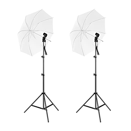 Andoer 2 Stück Durchlichtschirm 84 cm, Studiofotografie weicher Regenschirm mit 2 Lichtstativ 2M, 2 E27-Lampenfassungen für Live-Streaming-Portraitfotografie-Videoaufnahmen von Andoer