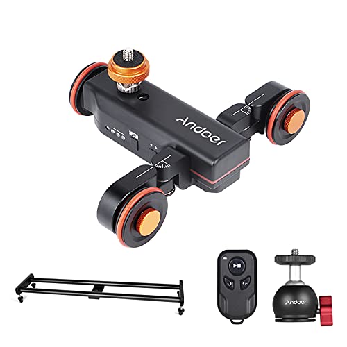 Andoer Kamera Video Dolly Slider Kit mit 3-Rad Auto Dolly Car 3-Fach verstellbar + 60 cm Schienenkamera Slider + Flexibler Kugelkopfadapter mit drahtloser Fernbedienung für DSLR-Kamera-Camcorder von Andoer