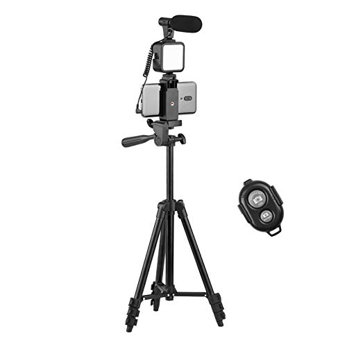 Andoer Phone Vlog Video Kit with Height Adjustable Tripod Phone Holder with Cold Shoe Microphone LED Video Light Remote Shutter for Phone Camera Video Making von Andoer