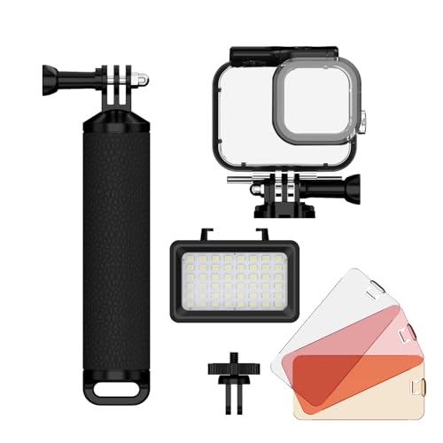 Andoer Unterwasser-LED-Fülllicht 5W, 2700K–5600K Dimmbar Wasserdichtes LED-Videolicht 40 m, 7 Szeneneffekte mit Schwimmerstab, 3 Farbfilter, wasserdichtes Kameragehäuse als für GoPro Hero 12/11/10/9 von Andoer