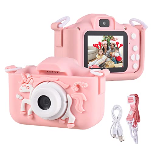 KinderKamera, Andoer Digitalkamera Kinder, 1080P 2,0" Kamera Kinder Fotoapparat mit Umhängeband, Geschenke für 3 4 5 6 8 7 9 10 11 12Jahre Jungen und mädchen, Rosa Einhorn von Andoer