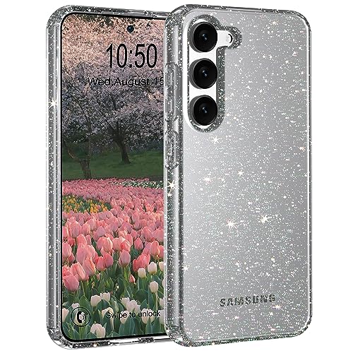 Andwing Samsung Galaxy S23 Hülle Transparent Glitzer,Handyhülle Samsung S23 Hülle Glitzer Ultra Dünn,Durchsichtige Schutzhülle Silikon Stoßfest Hülle für Samsung Galaxy S23 5g 6.1 Zoll Schwarz Glitzer von Andwing