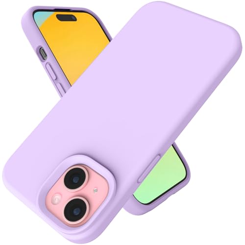 Andwing Schutzhülle für iPhone 15, Flüssigsilikon, weiche Handyhülle, stoßfest, Anti-Fingerabdruck, rutschfest, für iPhone 15, 15,5 cm (6,1 Zoll), helles elegantes Violett von Andwing