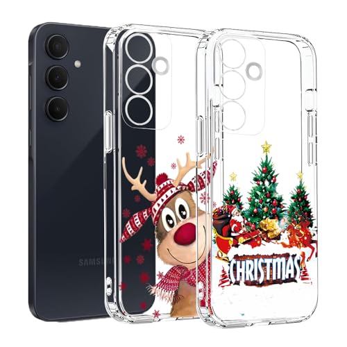 2 Stück Handyhülle für Samsung Galaxy A15 4G/5G Hülle Silikon mit Weihnachtselemente, MoEvn Weiche Transparent Stoßfeste Christmas Case Kratzfeste Schutzhülle für Samsung A15, Weihnachtsbaum + Elch von Anfire