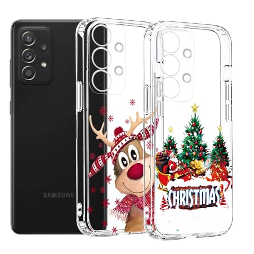 2 Stück Handyhülle für Samsung Galaxy A52S 5G/A52 4G/A52 5G Hülle Silikon mit Weihnachtselemente, MoEvn Weiche Transparent Dünn Stoßfeste Christmas Case Kratzfeste Schutzhülle, Weihnachtsbaum + Elch von Anfire