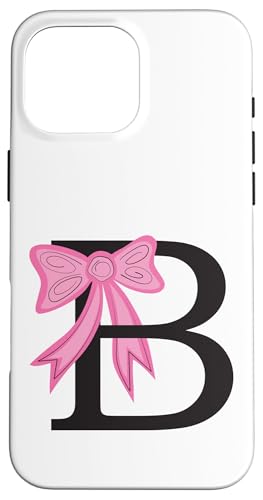 Buchstabe B Monogramm Initiale mit rosa Schleife Frauen und Mädchen Hülle für iPhone 16 Pro Max von Angela Dow Designs