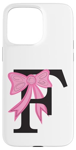 Buchstabe F Monogramm Initiale mit rosa Schleife Frauen und Mädchen Hülle für iPhone 15 Pro Max von Angela Dow Designs