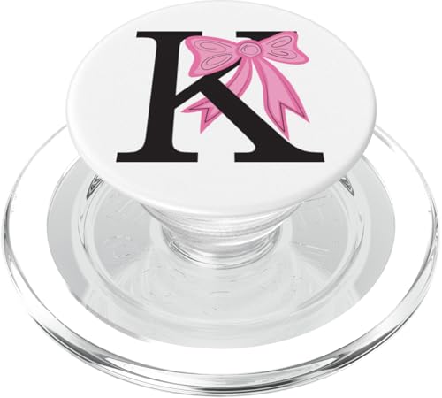 Buchstabe K Monogramm Initiale mit rosa Schleife für Frauen und Mädchen PopSockets PopGrip für MagSafe von Angela Dow Designs