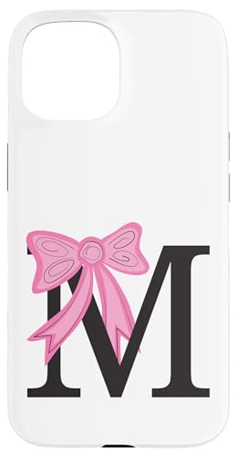 Buchstabe M Monogramm Initiale mit rosa Schleife für Frauen und Mädchen Hülle für iPhone 15 von Angela Dow Designs