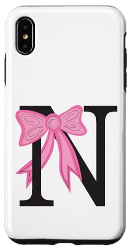 Buchstabe N Monogramm Initiale mit rosa Schleife für Frauen und Mädchen Hülle für iPhone XS Max von Angela Dow Designs