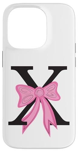 Buchstabe X Monogramm Initiale mit rosa Schleife für Frauen und Mädchen Hülle für iPhone 14 Pro von Angela Dow Designs