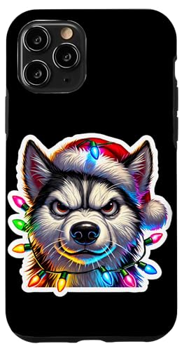 Hülle für iPhone 11 Pro Lustige Husky Weihnachtsbeleuchtung Angry Dogs Xmas Men Boys Women von Angry Huskies at Christmas Funny Dog Group Family