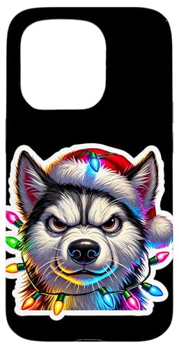 Hülle für iPhone 15 Pro Lustige Husky Weihnachtsbeleuchtung Angry Dogs Xmas Men Boys Women von Angry Huskies at Christmas Funny Dog Group Family