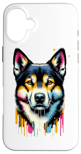 Hülle für iPhone 16 Plus Farbenfrohe Splash Art Canaan Dog von Animal Dog Lover Gifts