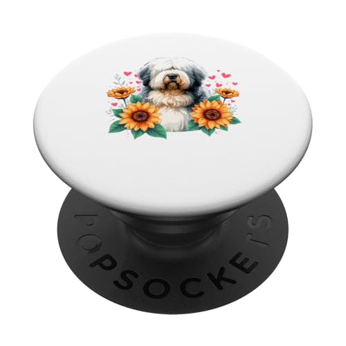 Sunflowers Old English Sheepdog PopSockets Klebender PopGrip von Animal Dog Lover Gifts