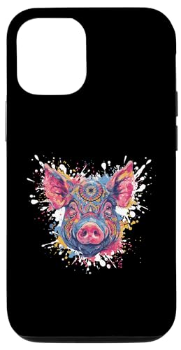 Hülle für iPhone 14 Pro Schwein buntes Kunstwerk Portrait | Tierkopf von Animal Illustration Mood Artwork