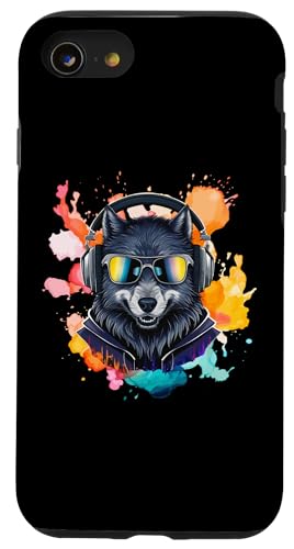 Hülle für iPhone SE (2020) / 7 / 8 Cooler und lustiger DJ-Wolf mit Sonnenbrille und buntem Spritzer von Animals And Songs Lover Present Idea