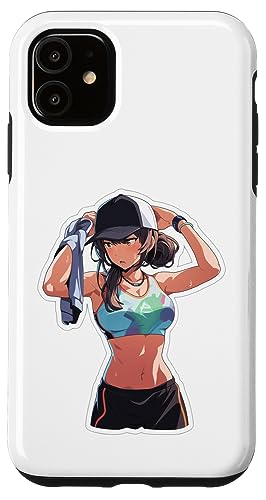 Hülle für iPhone 11 Anime und Manga Style Girl Wearign a Cap and Holding a Towel von Anime and Manga Girl Lifting Design