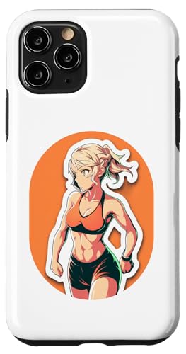 Hülle für iPhone 11 Pro Fitness-Mädchen im Anime- und Manga-Stil mit blonden Haaren in Fitnesskleidung von Anime and Manga Girl Lifting Design