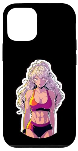 Hülle für iPhone 12/12 Pro Blonde Hair Anime und Manga Style Gym Girl in Sport-BH von Anime and Manga Girl Lifting Design