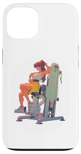 Hülle für iPhone 13 Muskulöses Anime & Manga Style Gym Girl sitzend auf Fitnessgerät von Anime and Manga Girl Lifting Design