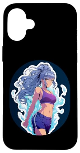 Hülle für iPhone 16 Plus Blue Hair Anime und Manga Style Girl In Gym Outfit von Anime and Manga Girl Lifting Design