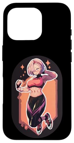 Hülle für iPhone 16 Pro Fitness-Mädchen im Anime- und Manga-Stil mit pinkem Haar in gebeugter Pose von Anime and Manga Girl Lifting Design