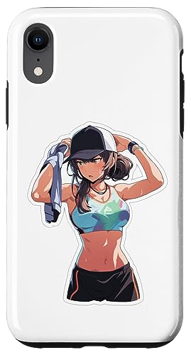 Hülle für iPhone XR Anime und Manga Style Girl Wearign a Cap and Holding a Towel von Anime and Manga Girl Lifting Design