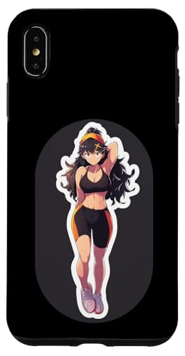 Hülle für iPhone XS Max Fitness-Mädchen im Anime- und Manga-Stil mit schwarzen Haaren in Stretching-Pose von Anime and Manga Girl Lifting Design