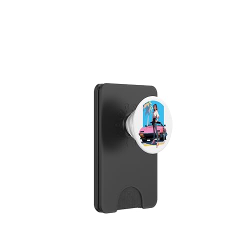 Anime- und Manga-Stil Mädchen vor rosa Sportwagen PopSockets PopWallet für MagSafe von Anime and Manga Style Girl Design