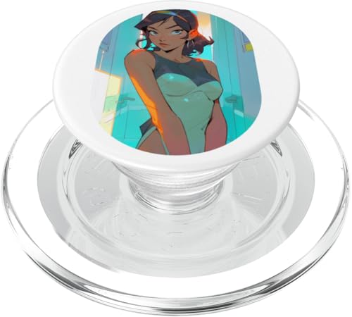 Brunette Anime & Manga Style Mädchen im blauen Badeanzug PopSockets PopGrip für MagSafe von Anime and Manga Style Girl Design