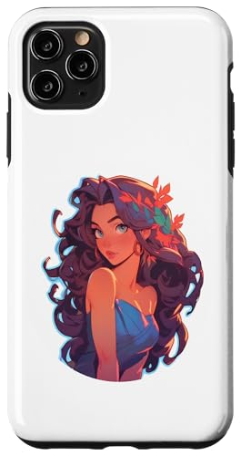 Hülle für iPhone 11 Pro Max Brünettes Mädchen im Anime- und Manga-Stil im blauen Kleid von Anime and Manga Style Girl Design