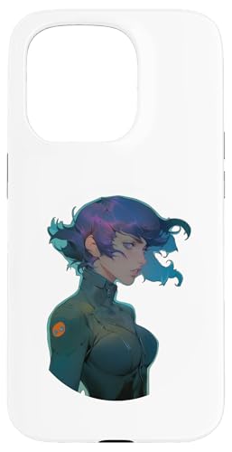 Hülle für iPhone 15 Pro Kurzes lila Haar Anime & Manga Style Girl In Dunkelgrün Top von Anime and Manga Style Girl Design