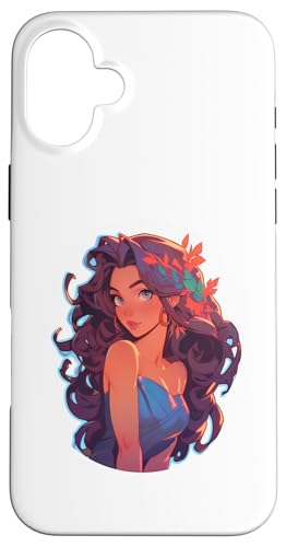 Hülle für iPhone 16 Plus Brünettes Mädchen im Anime- und Manga-Stil im blauen Kleid von Anime and Manga Style Girl Design