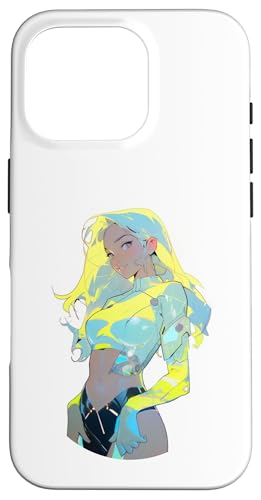 Hülle für iPhone 16 Pro Gelbes und blaues Haar Cyber-Punk-Mädchen im Anime- und Manga-Stil von Anime and Manga Style Girl Design