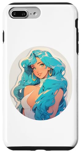 Hülle für iPhone 7 Plus/8 Plus Mädchen im Anime- und Manga-Stil mit blauem Haar und weißem Top von Anime and Manga Style Girl Design