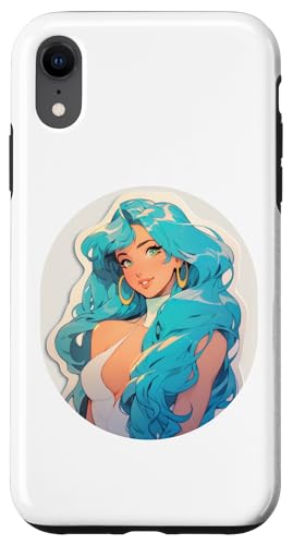 Hülle für iPhone XR Mädchen im Anime- und Manga-Stil mit blauem Haar und weißem Top von Anime and Manga Style Girl Design