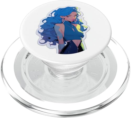 Lange blaue Haare Anime & Manga Style Girl PopSockets PopGrip für MagSafe von Anime and Manga Style Girl Design