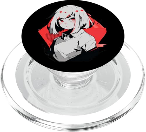 Mädchen im Anime- und Manga-Stil in Schwarz und Rot PopSockets PopGrip für MagSafe von Anime and Manga Style Girl Design