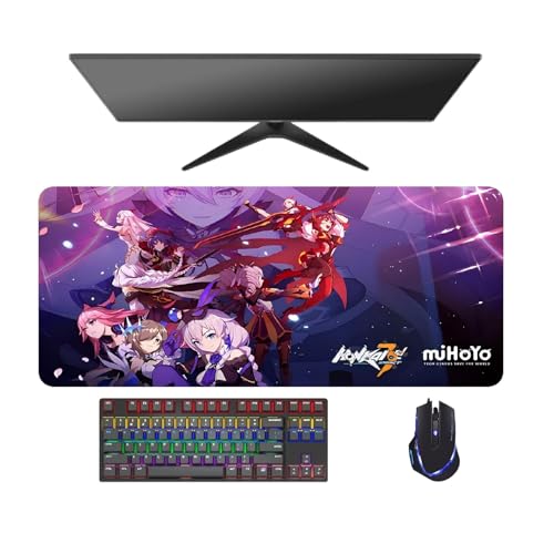 4 mm Dicke, Anime Game Spiele Honkai Impact 3rd Kiana Kaslana Raiden Mei Bronya Zaychik Mauspad, 27,6 x 11,8 x 1,6 Zoll, zarter Schlossrand, wasserdicht, rutschfest von AnimeFans