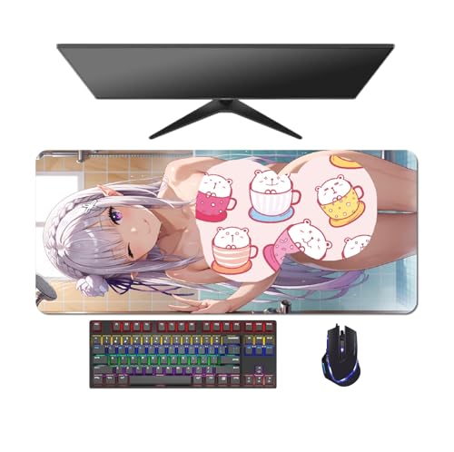 Janpanese Anime Re Zero REM Ram Emilia Mauspad, 700 x 300 x 4 mm, leicht zu reinigen, waschbar, rutschfeste Textur, nicht leicht zu verformen von AnimeFans