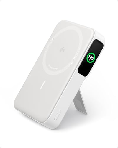Anker MagGo Powerbank, Qi2-zertifiziert 15W MagSafe-kompatibles Ladegerät, 10.000mAh, Display & klappbarer Ständer, Für iPhone 15/14, Mit USB-C Kabel von Anker