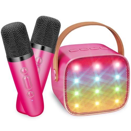 Ankuka Karaoke Maschine mit 2 Drahtlosen Mikrofonen für Kinder, Tragbares Bluetooth KTV Anlage, Lautsprecher mit Stimme wechselnde Effekte & LED-Lichter Jungen Mädchen Geschenke Heimparty Rosa von Ankuka