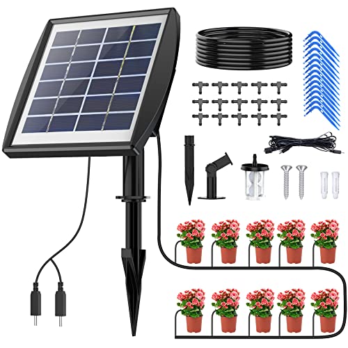 Solar Bewässerungssystem, Ankway 15M Automatische Gartenbewässerungssystem, Solarbetriebenes Tropfbewässerungsset mit Wassersensor, Selbstbewässerungsgeräte mit Timer für Gewächshaus Garten Balkon von Ankway