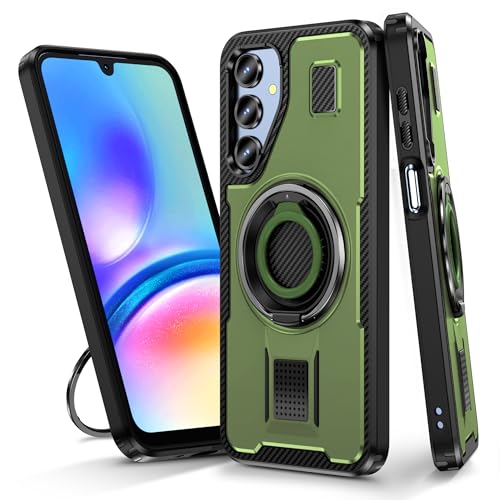 Anlalish Handyhülle Kompatibel mit Samsung Galaxy S24 FE Hülle Silikon mit 360° Rotating Ständer, Schutzhülle für Samsung S24 FE Militär Stoßfest Zubehör Case Kratzfest Original Slim Cover (Grün) von Anlalish