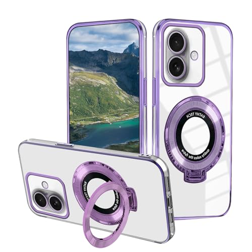 Anlalish Handyhülle Kompatibel mit iPhone 16 Hülle Silikon Transparente mit Ring Halter, Clear Schutzhülle iPhone 16 Case Magnetische Autohalterung Stoßfest Kratzfest Original Cover (Lila) von Anlalish