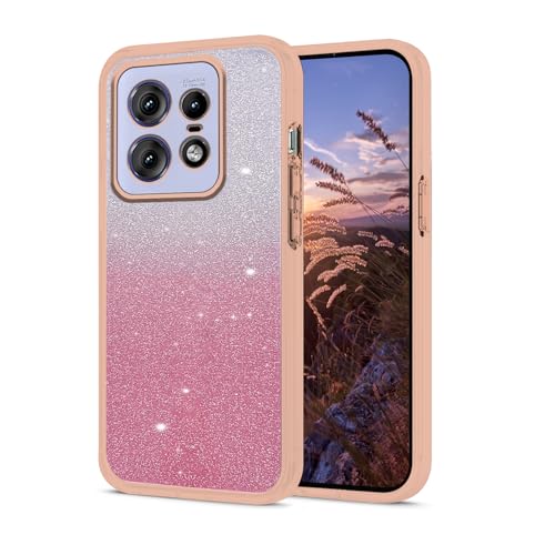 Anlalish Handyhülle für Moto G75 Hülle Glitzer Farbverlauf, Schutzhülle Motorola Moto G75 Cover Silikon Transparent Soft TPU Stoßfest Luxury 2 in 1 Case (Rosa) von Anlalish