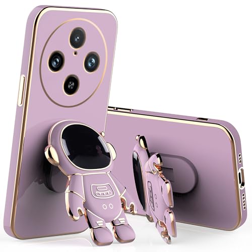 Anlalish Handyhülle für Vivo X100 Pro Hülle Silikon mit Astronaut Handyhalterung, Schutzhülle Vivo X100 Pro Case Plattierung Bumper Soft TPU Stoßfes Slim Cover (Lila) von Anlalish