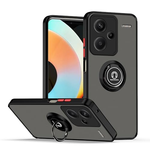 Anlalish Handyhülle für Xiaomi Redmi Note 13 Pro Plus Hülle Silikon mit Ring Halter Magnet Grün, Schutzhülle Redmi Note 13 Pro + Soft TPU und Hart PC Kratzfeste Schützend Case Dünn (Schwarz Rot) von Anlalish